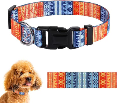Verstelbare hondenhalsband met klassiek patroon voor comfort tijdens het wandelen en trainen van puppy's en honden van kleine, middelgrote en grote rassen, Bohemian Oranje, Maat L