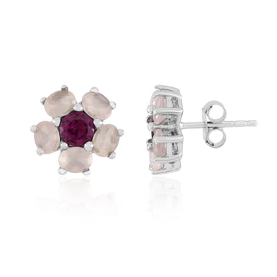 Cavill - Zilveren Oorbellen met Roze Chalcedoon 10x 1,634 Ct en Rhodoliet 2x 0,652 Ct - 925 Sterling Zilver Platina Plated - Elegant Oorstekers - 12mm