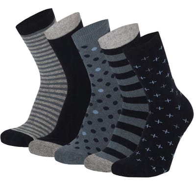 Kindersokken Casual Print Navy Blauw 5-Pak - 35/38