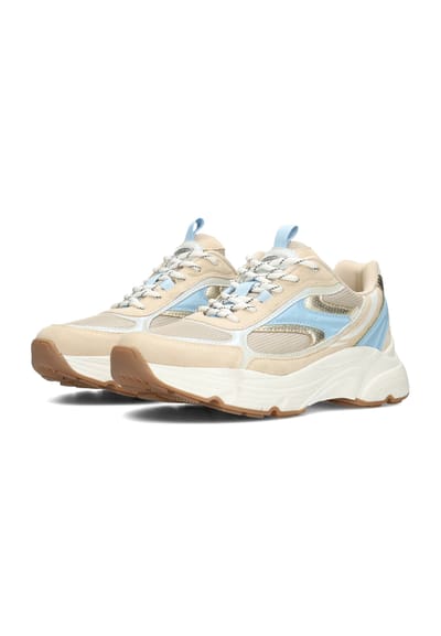 POSH by Poelman ABBY Dames Sneakers - Wit met beige en blauw combi