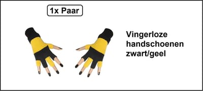 Paar vingerloze handschoen geel/zwart Milano - Feest festival thema feest party optocht themafeest