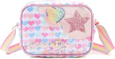 Schattige schoudertas voor meisjes, kleine handtas met mini pailletten, crossbody tas, perfect als cadeau voor kinderen van 5-12 jaar, 20 x 6 x 14 cm, roze, trendy en praktisch