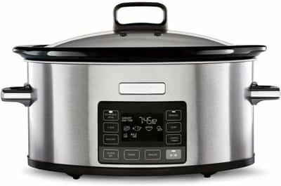 TIM® Slowcooker met Timer - Crockpot - Stoompot - RVS - Inclusief Warmhoudfunctie - Zilver - 29cm x 41cm x 25cm
