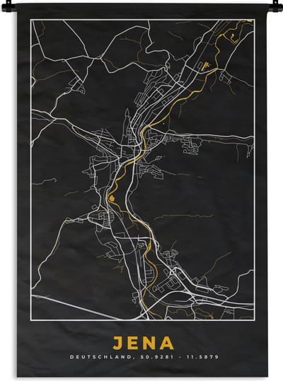 Wandkleed - Wanddoek - Goud – Duitsland – Plattegrond – Gold – Stadskaart – Kaart – Jena - 120x180 cm - Wandtapijt