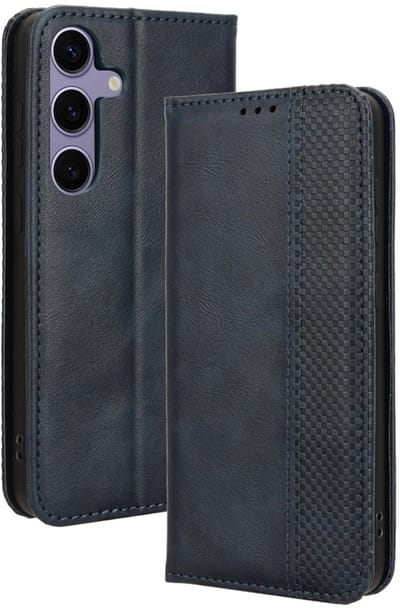 Coverup Hoesje - Geschikt voor Samsung Galaxy S25 FE Hoesje - Coverup Vintage Style Book Case - Blauw