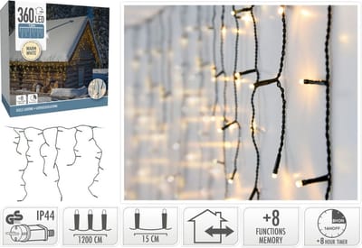 IJspegel verlichting - 12 meter - 360 LED - Timer - Lichtfuncties - Geheugen - warm wit