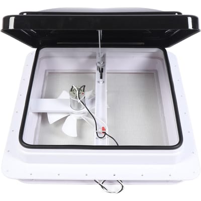 Ventilateur de toit de camping-car 14 pouces avec moteur DC 12V Résistant au soleil Lame de 6 pouces Couvercle noir pour caravanes Camping-cars