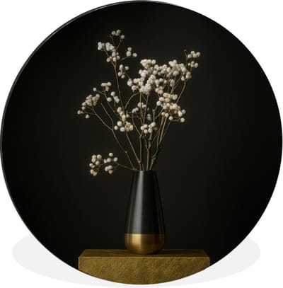 WallCircle - Wandcirkel - Muurcirkel - Bloembollen - Wit - Vaas - Minimalistisch - Aluminium - Dibond - 30x30 cm - Binnen en Buiten