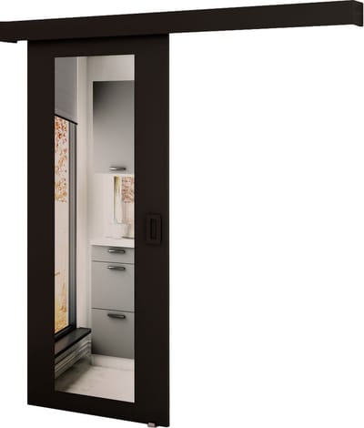 InspireMe - Schuifdeursysteem met rail en spiegel - 90x204cm - MAY II - Zwart Mat + Zwart frame + Zwart Handvat met Soft-Close system