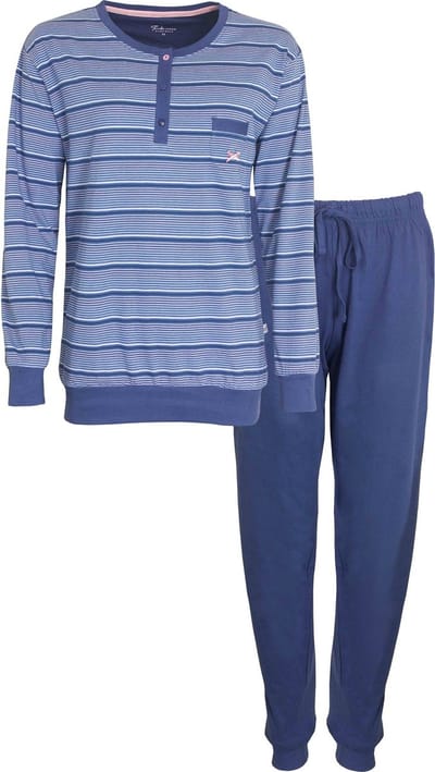 Tenderness Dames Pyjama - Jersey Kwaliteit - Polo Sluiting - Blauw - Maat S