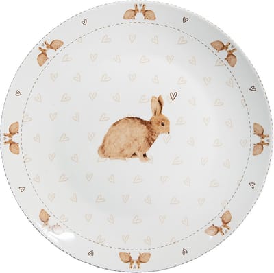 Clayre & Eef Dinerbord Ø 26 cm Wit Bruin Porselein Konijnen