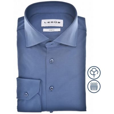 Ledub modern fit overhemd - jersey - middenblauw - Strijkvriendelijk - Boordmaat: 43