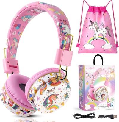 Thijox - Draadloze Kinderhoofdtelefoon Bluetooth, HD Stereogeluid, Roze, Voor Smartphone, Tablet, Kindle, Voor Kinderen, Met Microfoon, Geschikt Voor