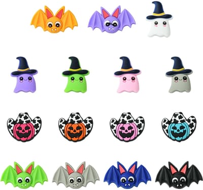 15 stks 15 Stijlen Halloween Thema Siliconen Focal Kralen Rubber Vleermuis Ghost Pompoen Kralen Heks Spacer Kralen voor DIY Festival Tas Sieraden Maken