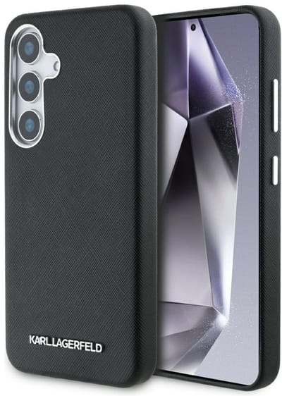 Karl Lagerfeld Saffiano Full Wrapped Elongated Metal Logo MagSafe Case for Samsung Galaxy S25 - Black