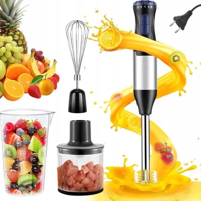 4-in-1 Staafmixer - Handmixer - 1000W - 5 Snelheden + Turbo - Met Garde & Hakmolen - Afneembaar & Makkelijk Schoonmaken - Voor Thuis & Keuken