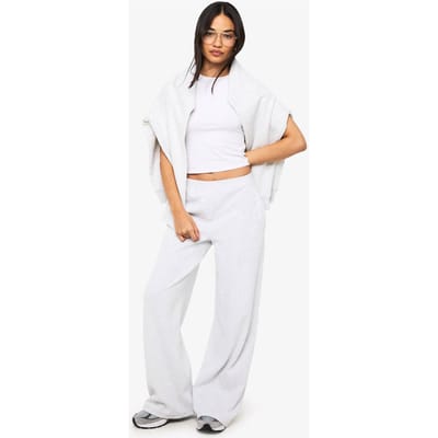boohoo Dames Geribbelde broek met rechte pijpen en Henley-knoopdetail | Ash Grey | Maat: 16