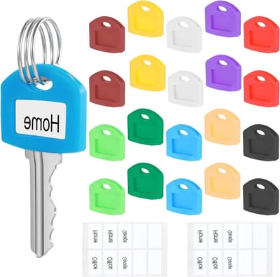 20 Stuks Sleutelcovers Caps 1 Inch, Kleurrijke Sleutelidentifiers met Labels, Zachte Siliconen Bescherming voor Huis Sleutels van 0.9-1.05 Inch