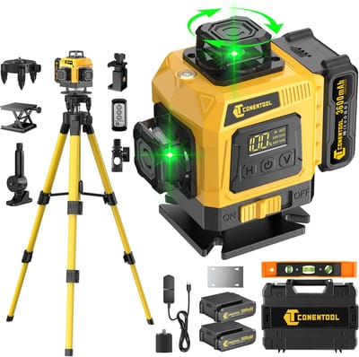 CONENTOOL 4D Kruislijnlaser met statief - 4 x 360° 16-lijnen groene laserwaterpas zelfnivellerend - 2x3600mAh lithium accu's & harde draagkoffer - Lijnlaser - Bouwlaser