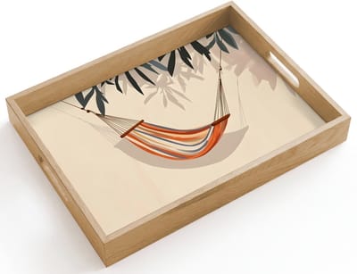 Dienblad hout 40x30 cm - Schootdienblad - Hangmat - Kleurrijk - Bladeren - Schaduw - Borrelplank rechthoek - Plateau dienbladen