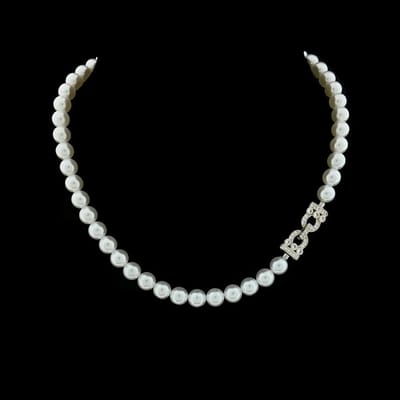 Victoria Valenza Victoria Parelcollier met Zilverkleurig Slot met Zirkonia Stenen - Ketting - Zilverkleurig - Parelketting - Zirkonia