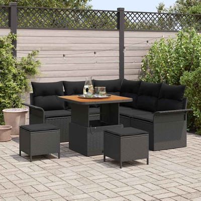 vidaXL - Tuinbank - Set - 8 - st - 7-Aantal - zitplaatsen - Zwart