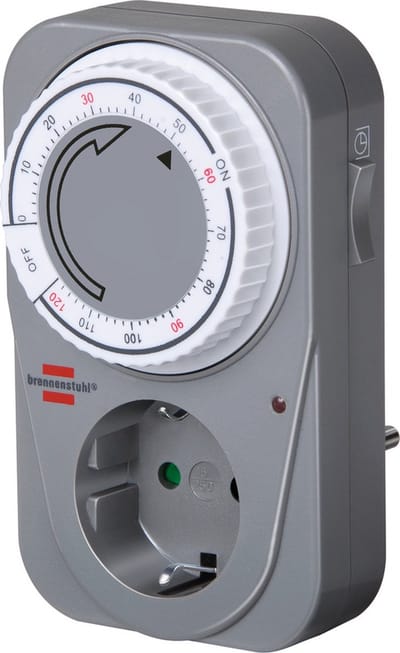 Brennenstuhl Countdown Timer MC 120, mechanisch stopcontact met timer voor stopcontact met countdown-functie en verhoogde aanraakbeveiliging, grijs