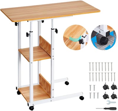 Verplaatsbaar nachtkastje - Tafel op wielen - Bureau voor luie mensen - Laptoptafel - Nachtkastje voor studenten - Minimalistisch voor thuisgebruik - 60*40 cm - Esdoornhout