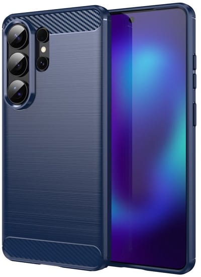 Geborsteld TPU Hoesje Geschikt voor Samsung Galaxy S26 Ultra - Beschermhoes - Back Cover - Case Flexibel TPU - Stijlvol Carbon - Dun - Blauw