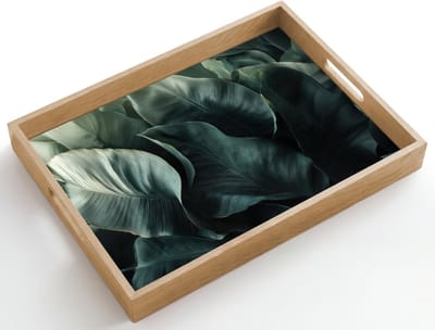 Dienblad hout 50x35 cm - Schootdienblad - Groen - Bladeren - Glad - Nerven - Borrelplank rechthoek - Plateau dienbladen