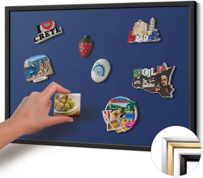 Wallfluent - Marine Magneetbord Met Effen Achtergrond - 60 cm x 40 cm - Magneetbord met Zwarte Frame - Marineblauwe kleur - Magnetisch Bord Foto Bevestiging - Magnetisch Bord Muurbevestiging - Design Magneetbord met Frame