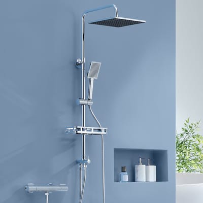 Auralum Max Regendoucheset zonder kraan met Doucherekje - met Handdouche - Douchesysteem met Verstelbare Stang - 25x25 cm Vierkante XXL Hoofddouche - Chroom