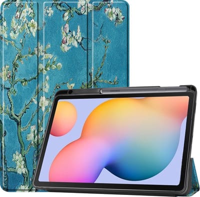 Hoesje - Geschikt voor Samsung Galaxy Tab S6 Lite - Dun & Stevig - Hard Cover Case - Trifold Bookcase Hoes - Met Uitsparing Geschikt voor S Pen - Hardcover Book - Tablethoes - Bloesem