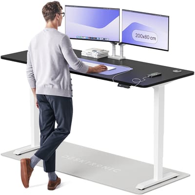Desktronic HomePro Zit-sta Bureau Elektrisch In Hoogte Verstelbaar, 200x80cm Wit/Zwart, Stille Dubbele Motor, Hoogte 62-126cm