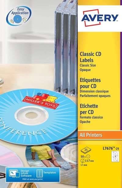 Avery CD Etiketten, wit, Ø 117,0 mm, permanent klevend