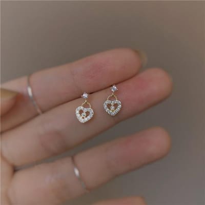 925 Sterling Zilver Europese Kleine Kristal Hart Plating 14k Goud Stud Oorbellen Vrouwen Mode Exquise Jubileumsieraden