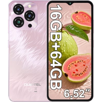 OUKITEL C3 Mobiele Telefoon Ontgrendeld 2025-16GB RAM+64GB/TF 1TB ROM Smartphone, 5000mAh Batterij, 6.52'' Waterdruppel Scherm, 13MP+5MP Camera roze