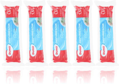 Dumil® | 5 rollen a 100 Diepvrieszakjes incl. sluitingclips Small 1,5 liter | freezerbag