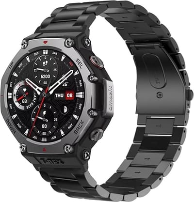 Strap-it Stalen schakel smartwatch bandje - geschikt voor Amazfit T-Rex 3 (zwart)
