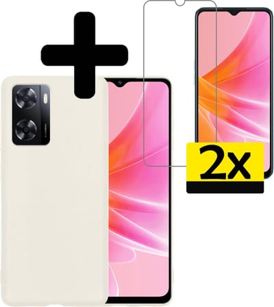 Hoesje - Met 2x Screenprotector - Geschikt voor OPPO A57 - Sterk & Shockproof - Back Cover - Siliconen Case - Telefoon Hoes - Telefoonhoesjes - Wit