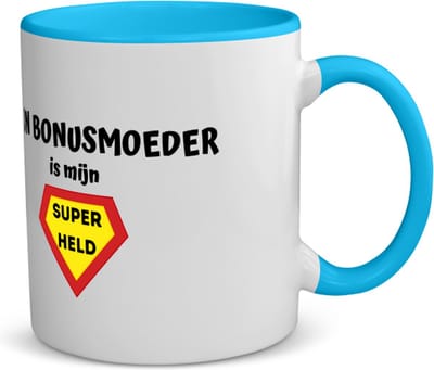 Akyol - mijn bonusmoeder is mijn superheld koffiemok - theemok - blauw - Mama - super bonusmoeder - moeder cadeautjes - moederdag - verjaardag - geschenk - kado - 350 ML inhoud