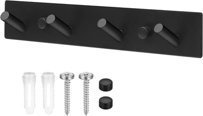 SnelShoppen - Wandhaken, Kledinghaken Zwart met 6 Haken, Metalen Haken Handrail Wandmontage voor Slaapkamer Badkamer Keuken Kledingrail Deurhaken