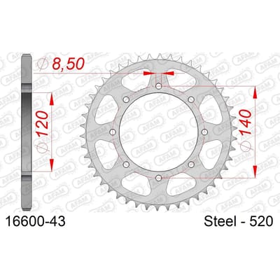 Stalen tandwiel Afam 520 43 dents