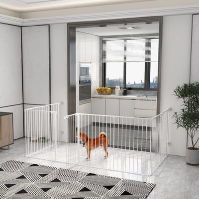 REDOM - Puppyren - 8 Panelen - Opvouwbaar En Vrijstaand Of Wandgemonteerd - Kunststof - Wit - 90 Cm