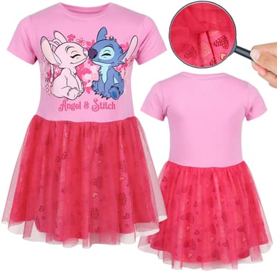 DISNEY Stitch Roze tule jurk met korte mouwen, meisjesjurk
