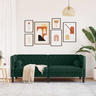 vidaXL - Driezitsbank - Chesterfield-stijl - en - bolsters - fluweel - donkergroen
