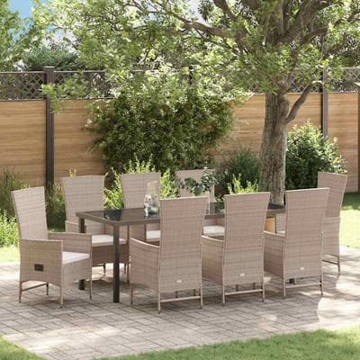 vidaXL - Tuin - Eettafel - Set - 9 - st - Beige - poly - rattan
