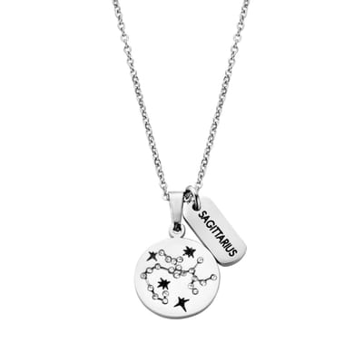 CO88 Collection Horoscope 8CN-26072 Stalen Collier met Hanger - Sterrenbeeld Boogschutter - Lengte 42 + 5 cm - Zilverkleurig