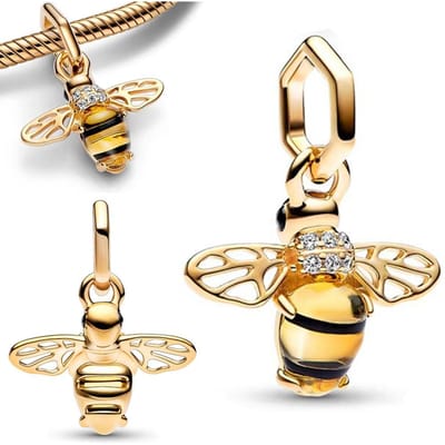 Glanzende Elegante Mooie Bij Hanger Charms Koper Verguld Past op Bedel Koper Echte Armbanden Voor Sieraden Maken beige