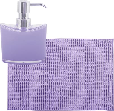MSV badkamer droogloop mat/tapijtje - 40 x 60 cm - en zelfde kleur zeeppompje 260 ml - lila paars
